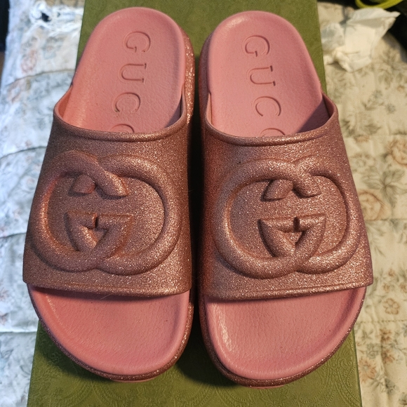 Gucci Pink Glitter Slides Sandals Sz 36 - Picture 2 of 5